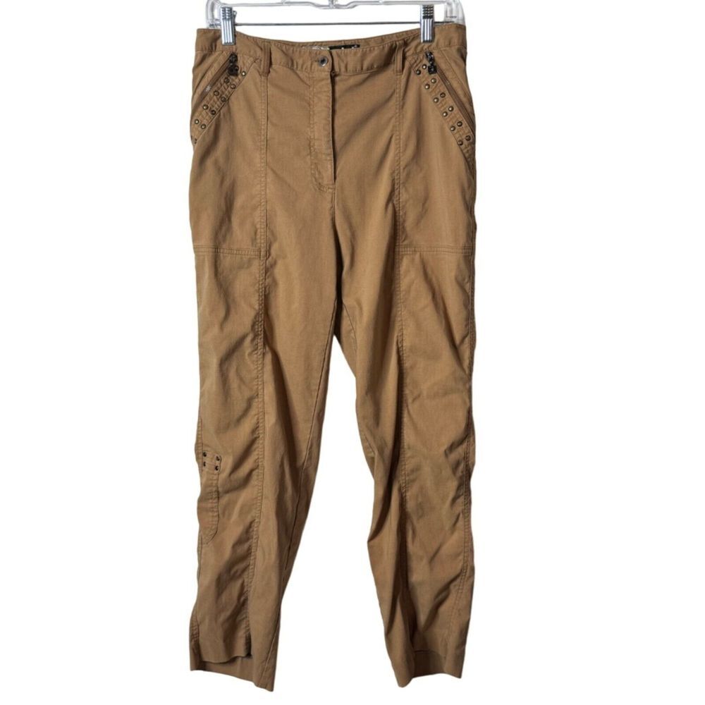 Jamie Sadock Golf‎ Pants Sz 10 Camel Brown Zip Pockets Cargo Style Gather Unique